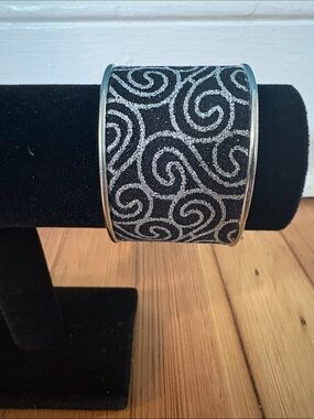 Silver and Black Glitter Swirl Cuff Bracelet